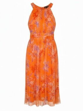 Candalite Maxi Dress Size 2X Orange Floral Sleeveless Tulle Boho Romantic Fairy